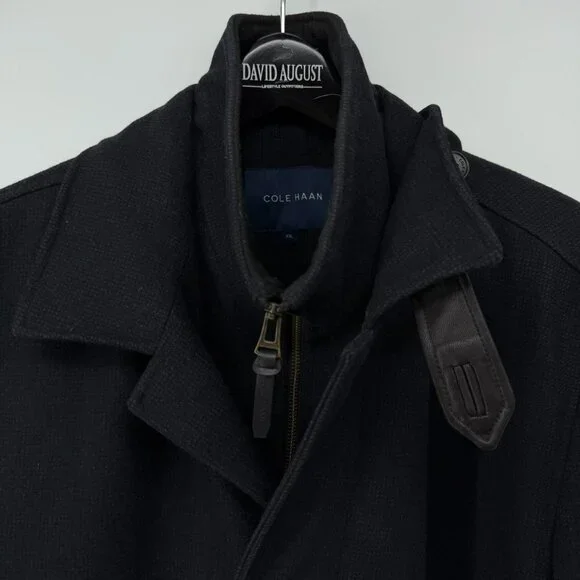 Cole Haan Men's Size XXL Classic Collared Wool-Blend Car Coat Navy - Picture 2 of 8